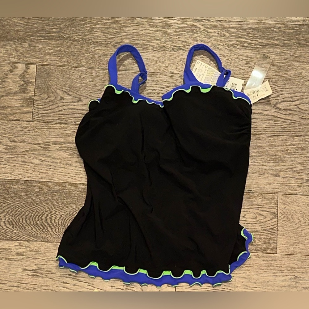 Profile By Gottex NWT Black and Blue Bikini Top Size 38E